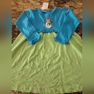 Blue and Green Striped Snowman Dress